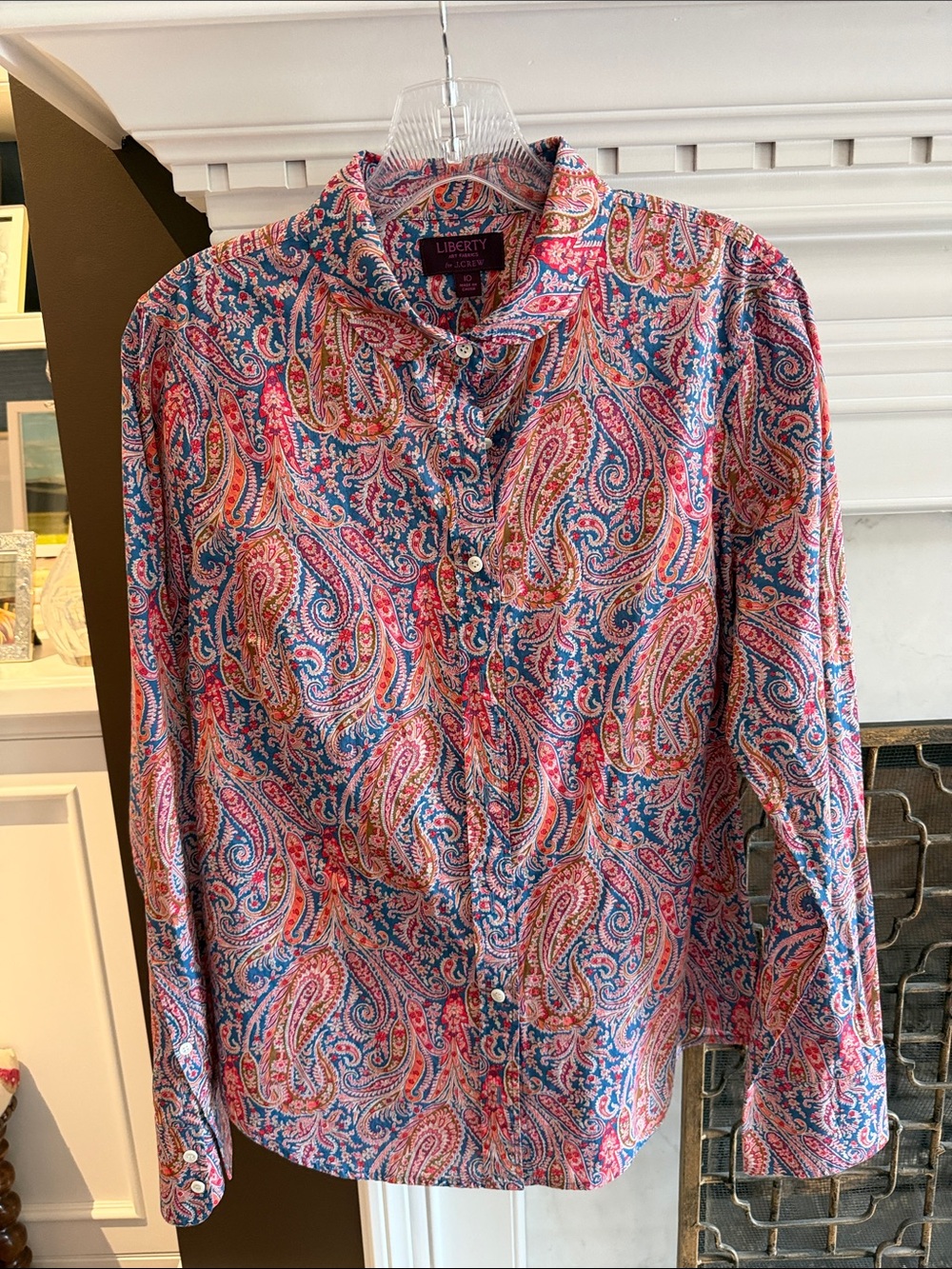 Liberty J Crew women’s Paisley Button-Down Shirt in Blue, Pink, and red